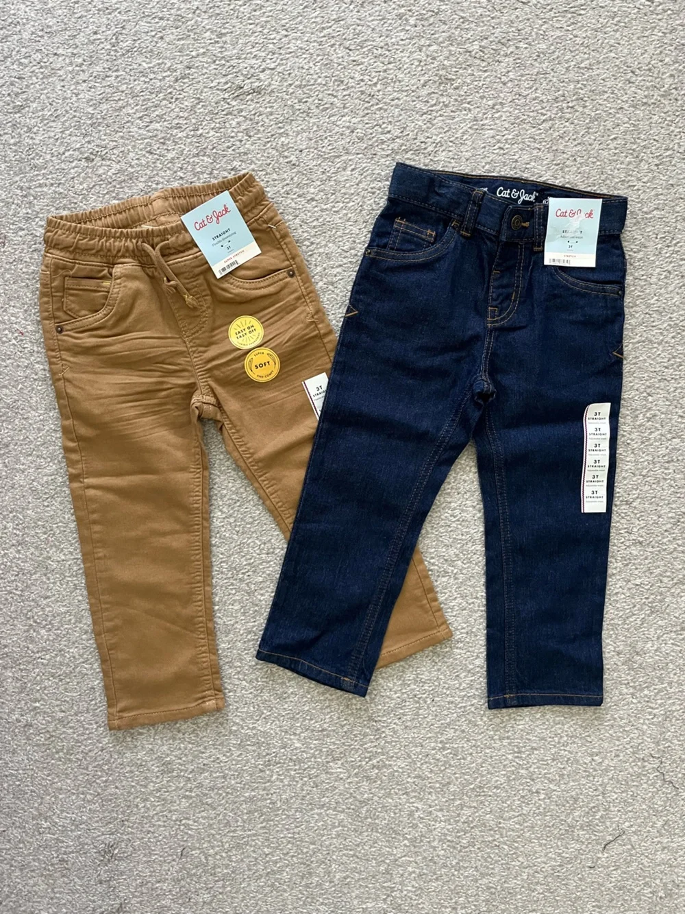 NWT Boys Cat & Jack Toddler Dark Blue Denim Jeans & Khaki Pants -3T